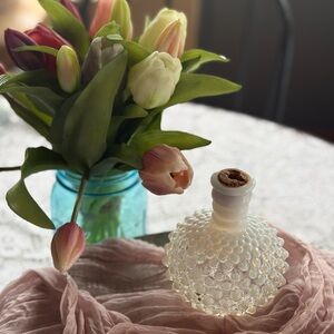 Vintage Hobnail Milk Glass Vanity Bottle Cottagecore Decor